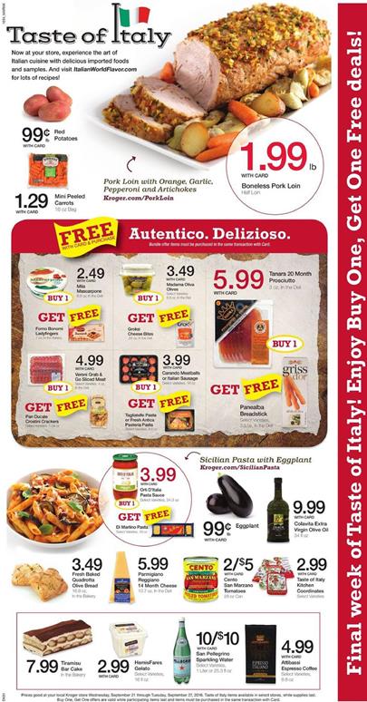 Kroger Ad Italian Food Sep 21 - 27 2016