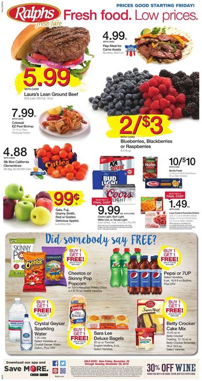 Ralphs Weekly Ad Nov 25 - 29 Holiday 2016
