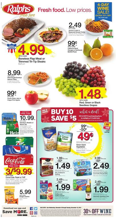 Ralphs Weekly Ad Nov 9 - 15 2016 Buy 10 Save $5 Deals