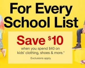 Target back to scool sale Save 10 Wy spend 40