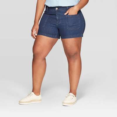 Womens Plus Size Mid Rise Jean Shorts Universal Thread™ Dark Blue