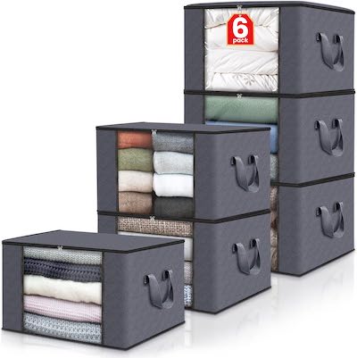 Fab totes 6 Pack Clothes Storage, Foldable Blanket Storage Bags, Storage Containers for Organizing Bedroom