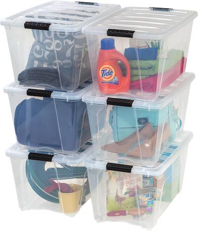 IRIS USA 53 Quart Stackable Plastic Storage Bins with Lids and Latching Buckles, 6 Pack