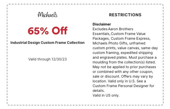 Michael's Coupon: 65% off Industrial Design Custom Frame Collection ...