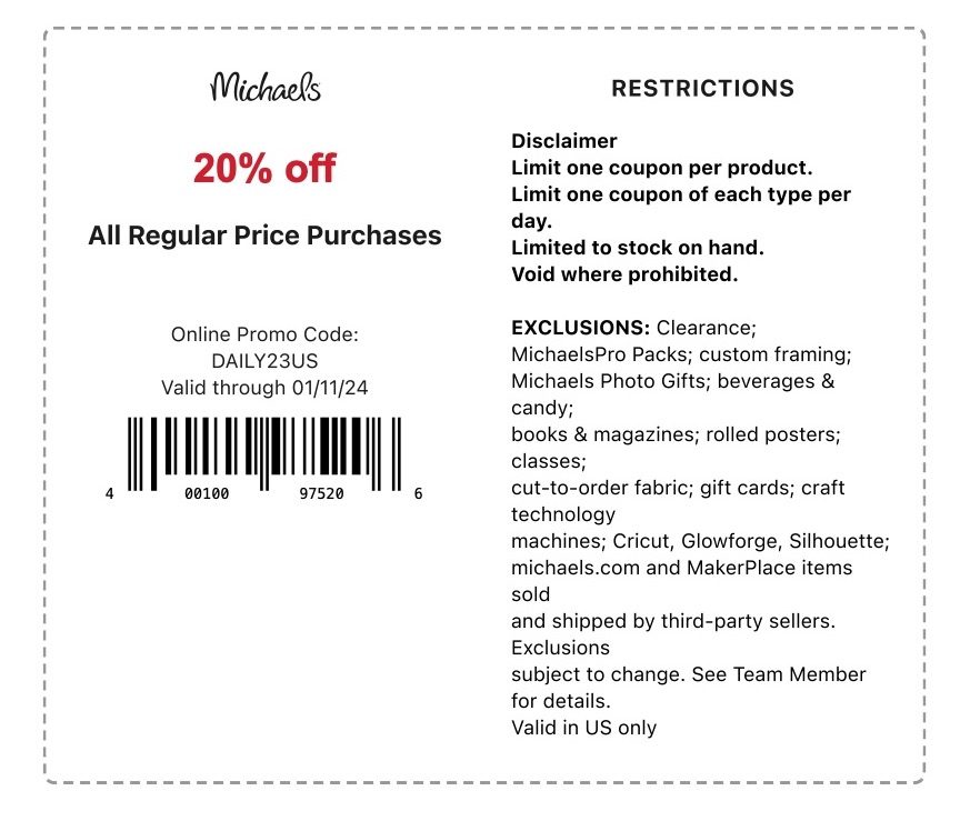 Michael S Coupon Promo Code DAILY23US WeeklyAds2   Michaels Coupon Promo Code DAILY23US 