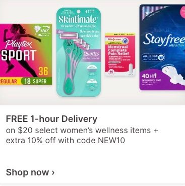 Walgreens Free 1-Hour Delivery with Code NEW10