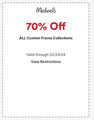 Michaels Coupon 70 off Custom Frame Collections 224