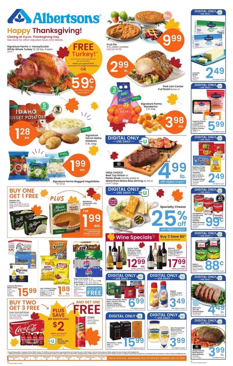 Albertsons Weekly Ad Thanksgiving Nov 15 23, 2023 WeeklyAds2