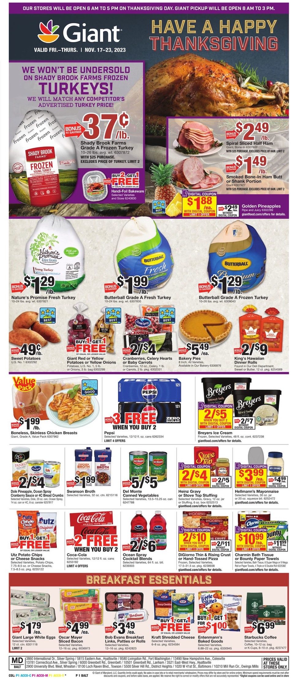 Giant Weekly Ad Thanksgiving Nov 17 - 23, 2023 page 1