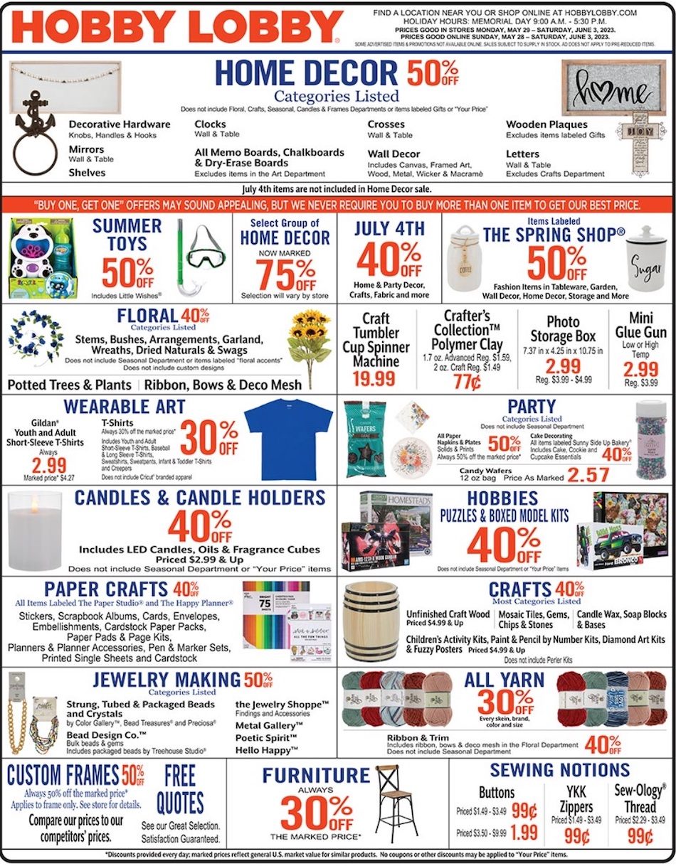Hobby Lobby Ad May 28 Jun 3, 2023 WeeklyAds2