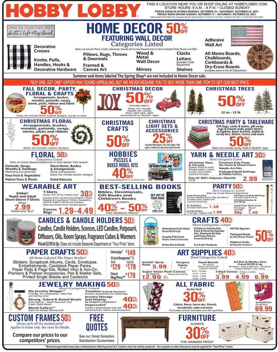 Hobby Lobby Ad Oct 17 23, 2021 WeeklyAds2