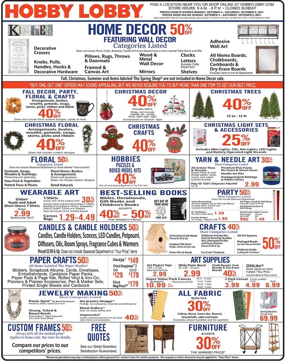 Hobby Lobby Ad Oct 3 9, 2021 WeeklyAds2