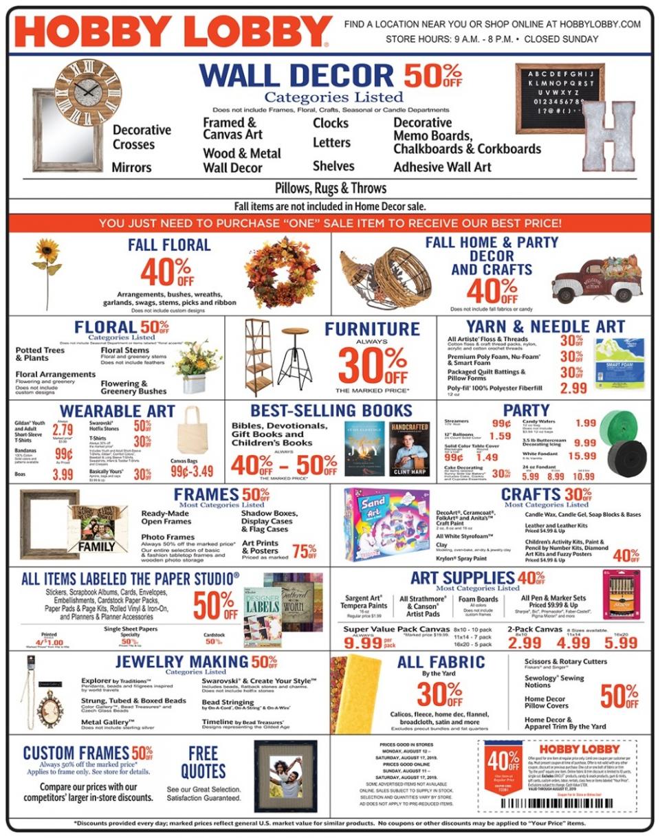 Hobby Lobby Weekly Ad Aug 11 17, 2019 WeeklyAds2