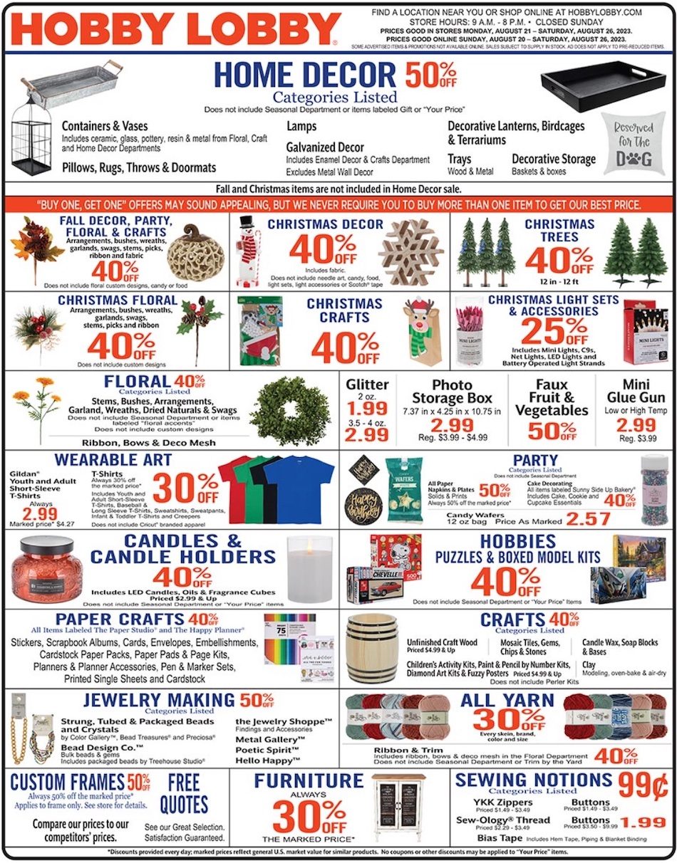 Hobby Lobby Weekly Ad Aug 20 - 26, 2023 - WeeklyAds2