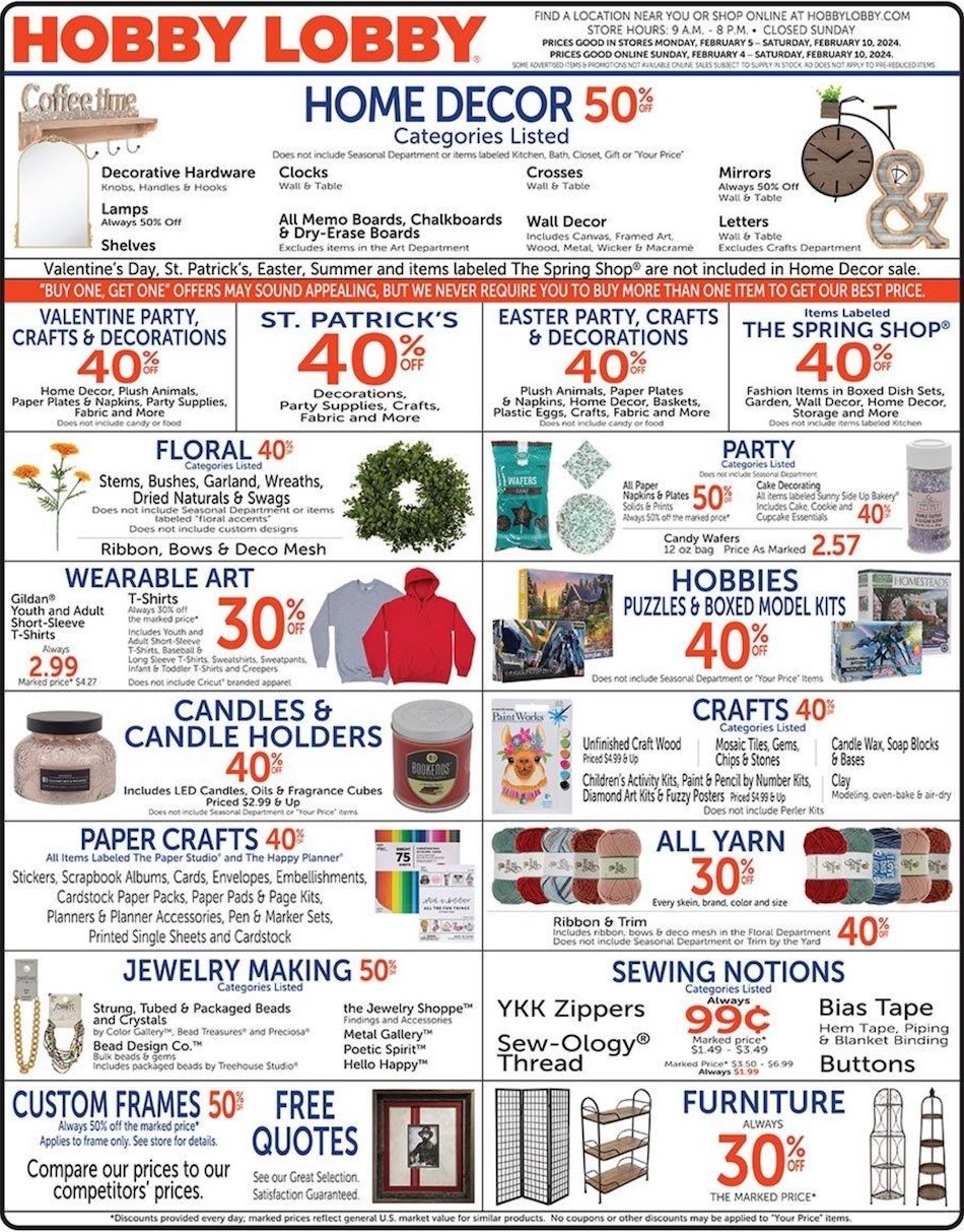 Hobby Lobby Weekly Ad Feb 4 10, 2024 WeeklyAds2