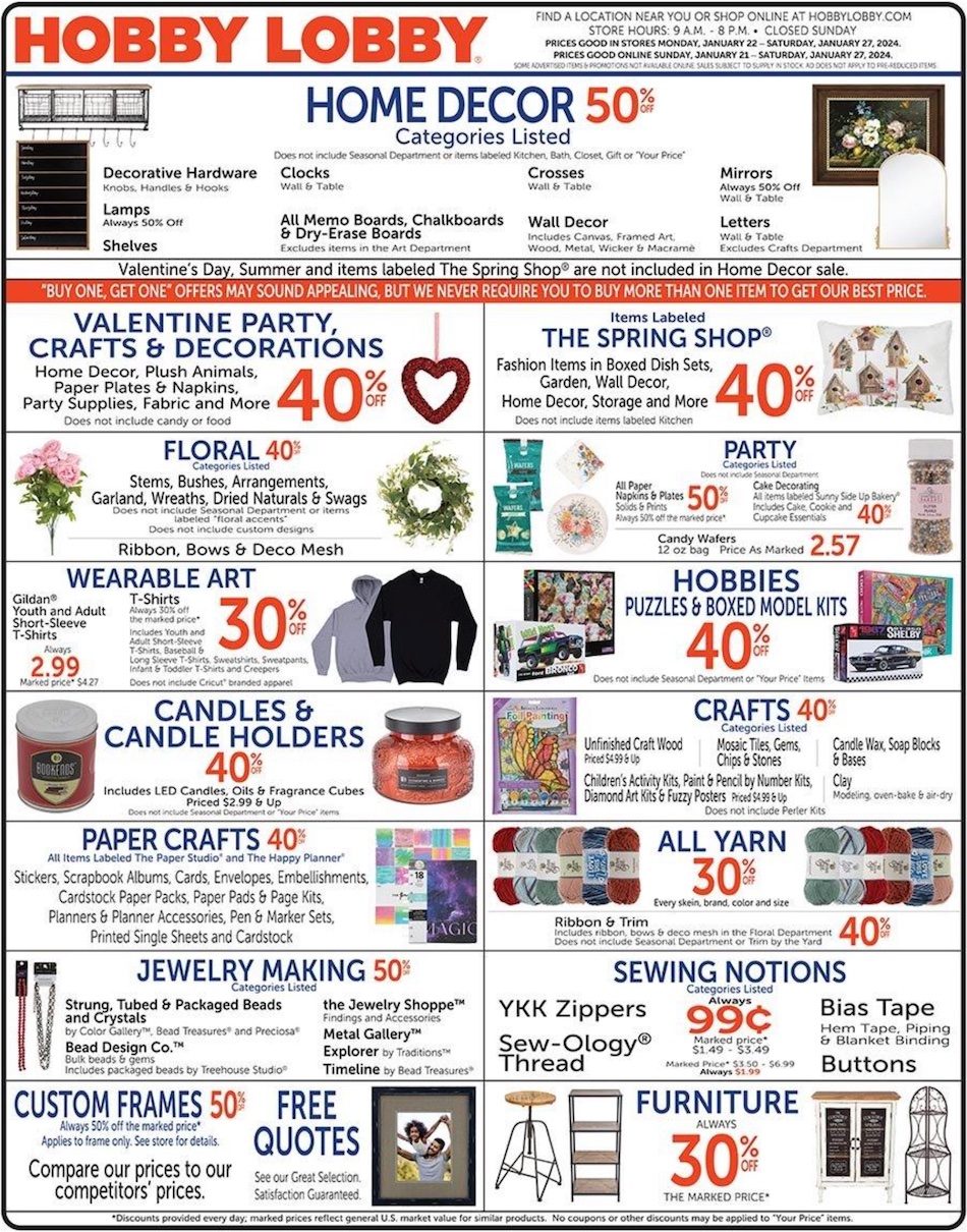 Hobby Lobby Weekly Ad Jan 21 27, 2024 WeeklyAds2