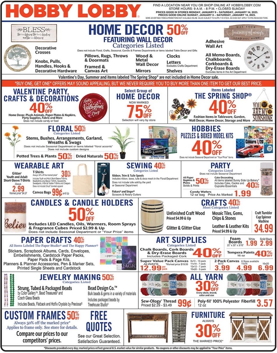 Hobby Lobby Weekly Ad Jan 8 14 2023 WeeklyAds2