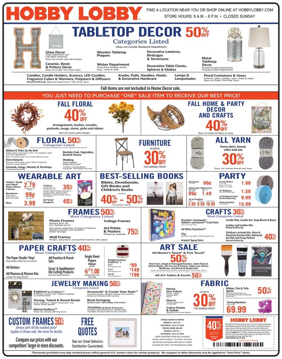 Hobby Lobby Weekly Ad Jul 21 27, 2019 WeeklyAds2