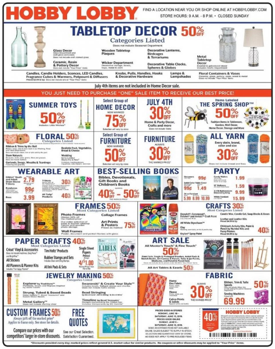 Hobby Lobby Weekly Ad Jun 9 15, 2019 WeeklyAds2