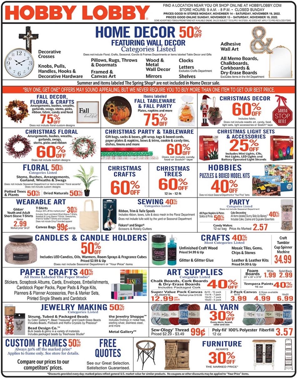 Hobby Lobby Weekly Ad Nov 13 19, 2022 WeeklyAds2