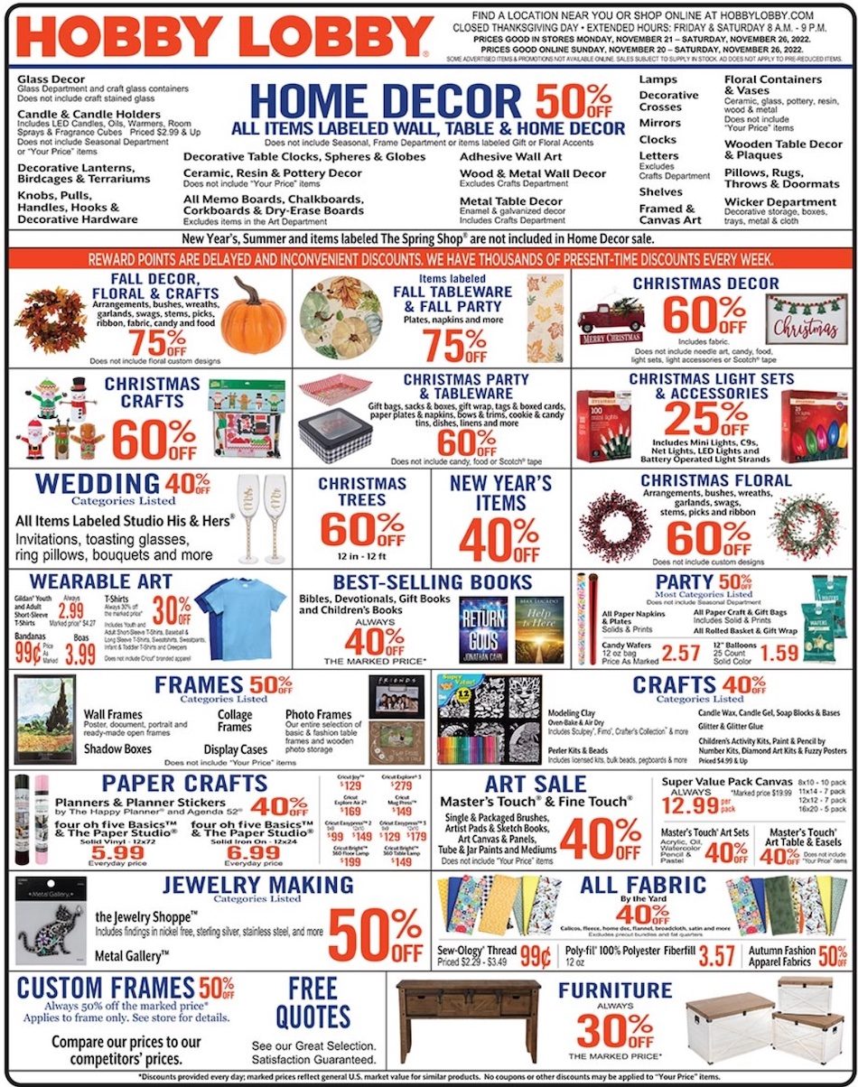 Hobby Lobby Weekly Ad Nov 20 26, 2022 WeeklyAds2