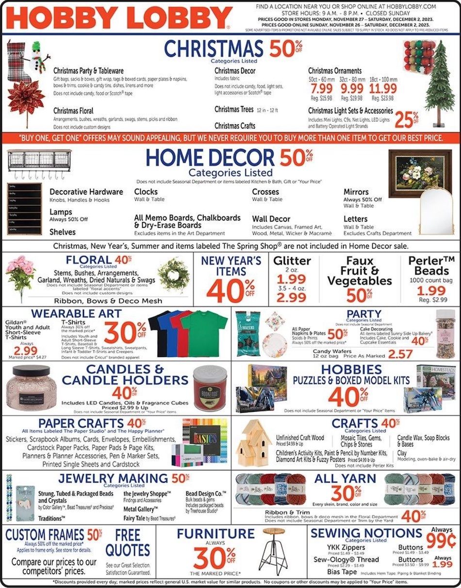 Hobby Lobby Weekly Ad Nov 26 Dec 2, 2023 WeeklyAds2