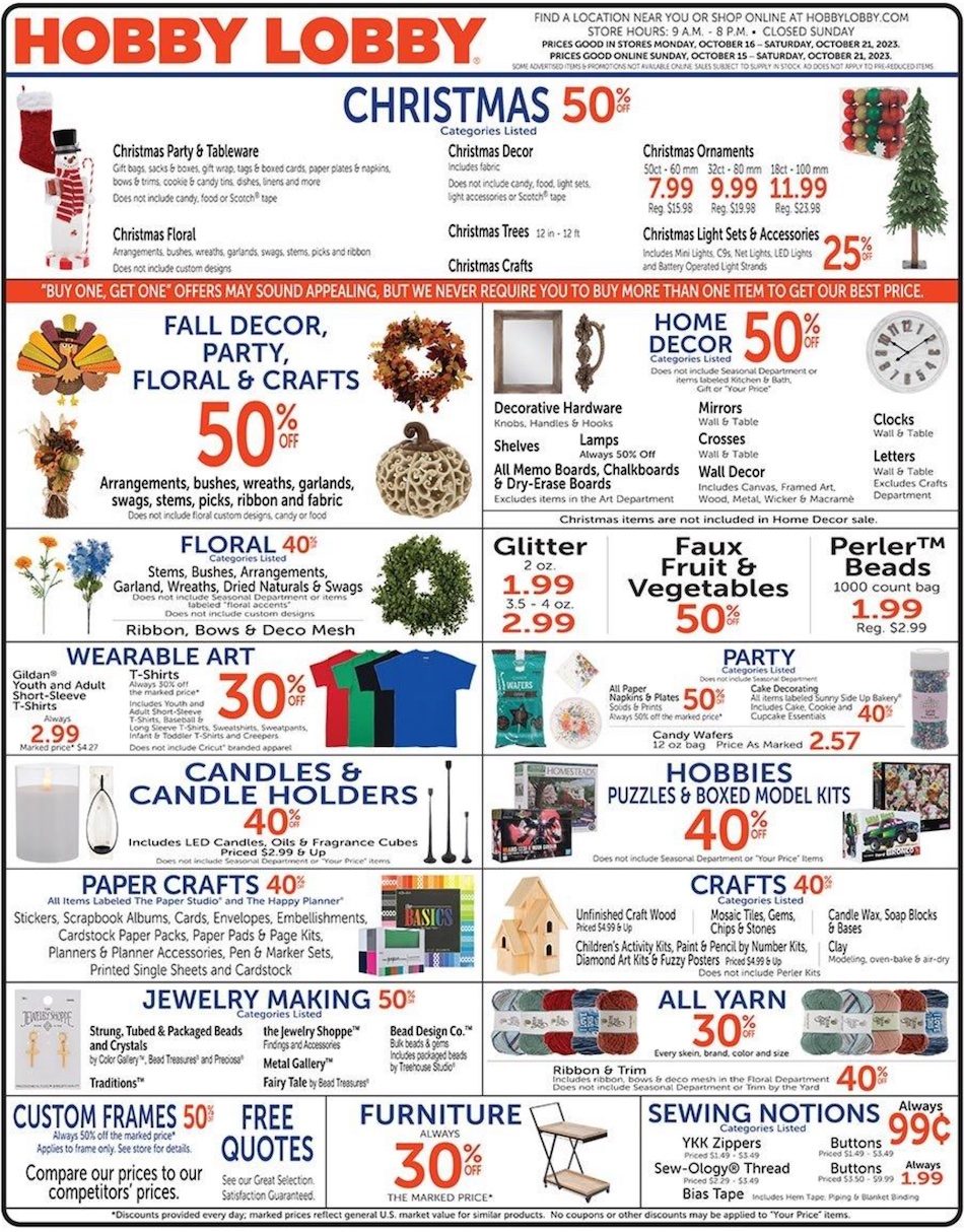 Hobby Lobby Weekly Ad Oct 15 - 21, 2023 - WeeklyAds2