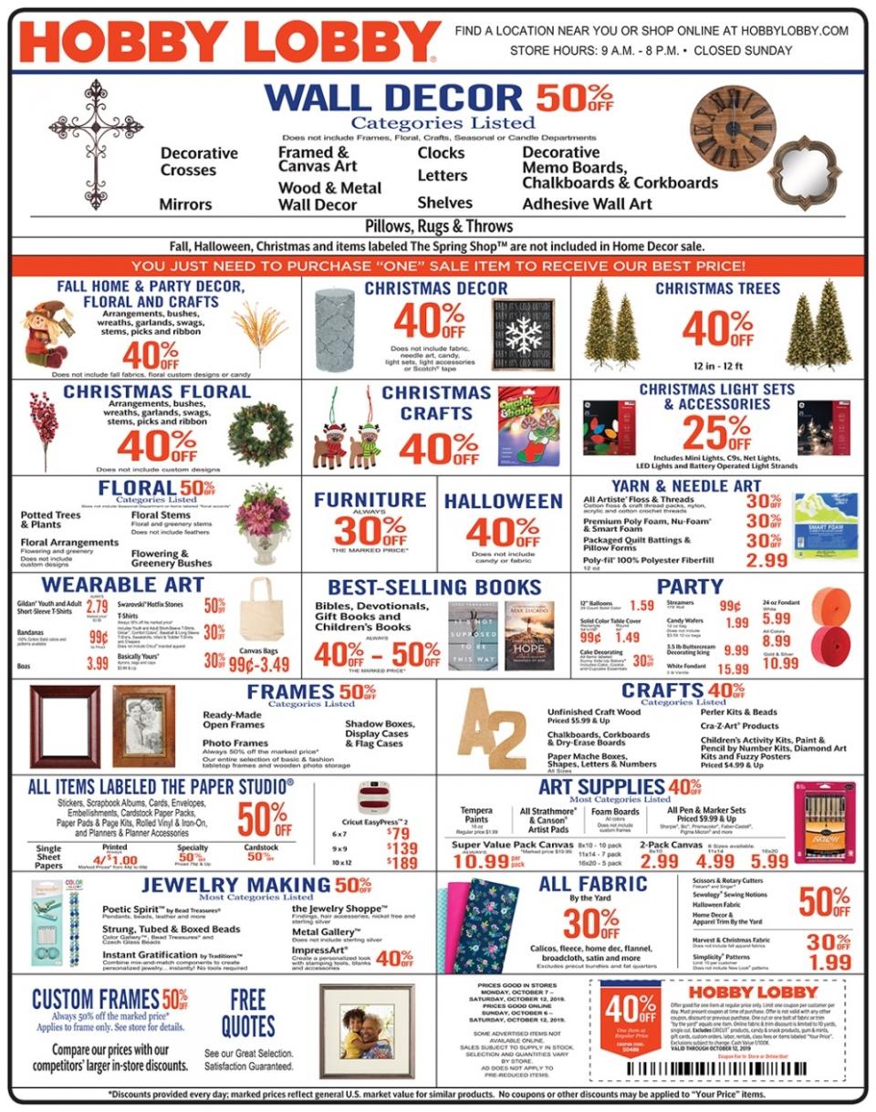 Hobby Lobby Weekly Ad Oct 6 12, 2019 WeeklyAds2