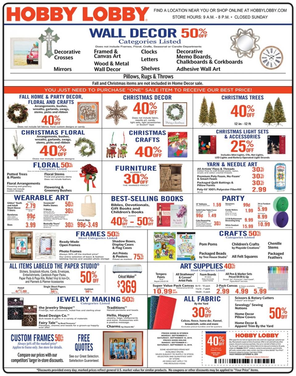 Hobby Lobby Weekly Ad Sep 8 14, 2019 WeeklyAds2