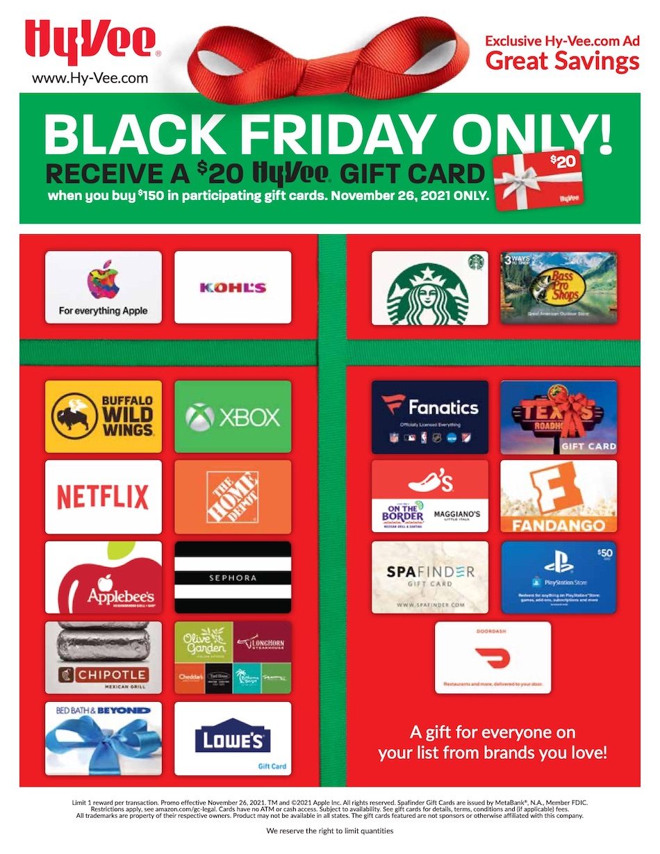 Hyvee Ad Black Friday Gift Card Nov 26 2021 WeeklyAds2