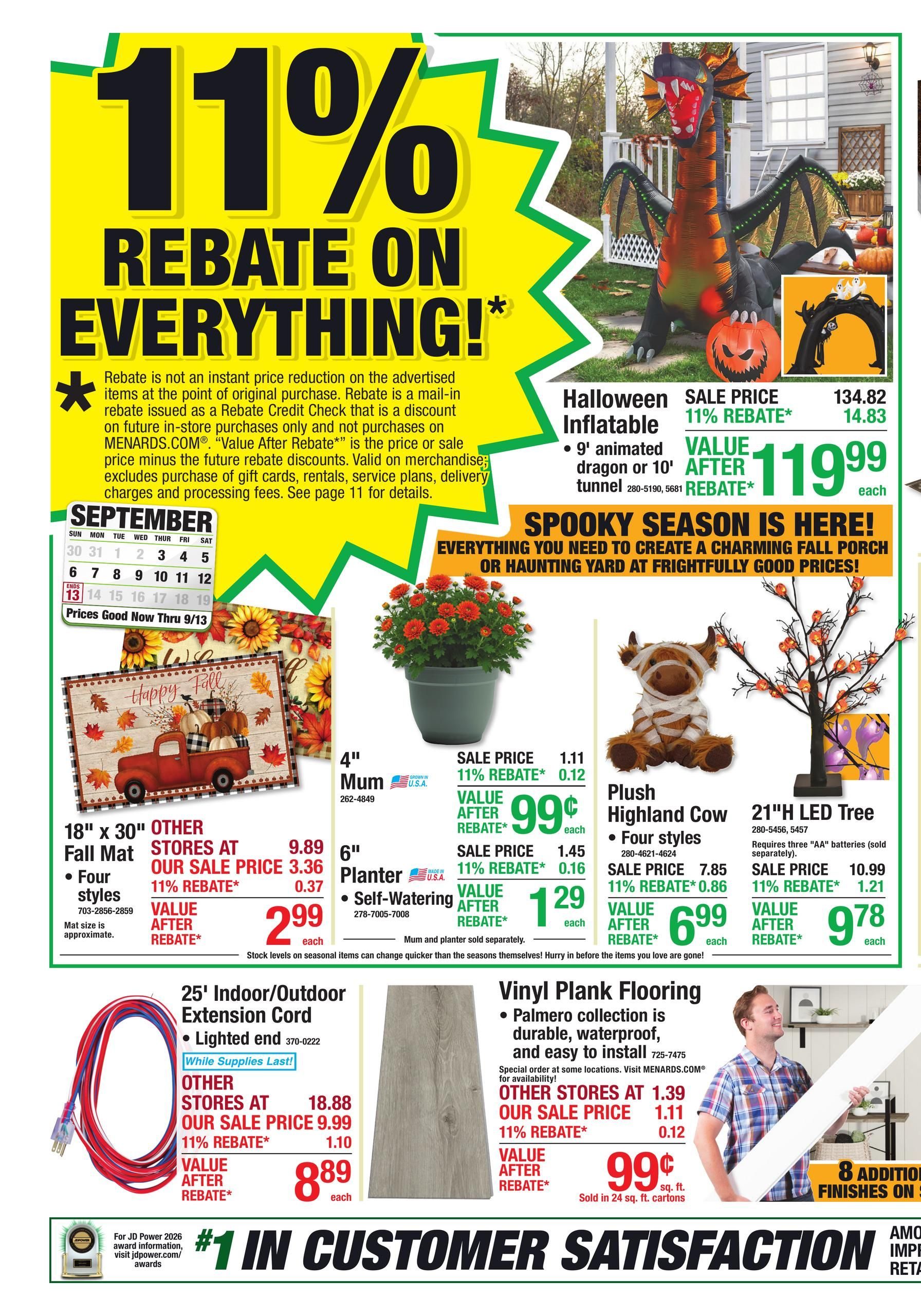 Menards 11% Rebate* Sale September 2 - 13, 2026 page 1