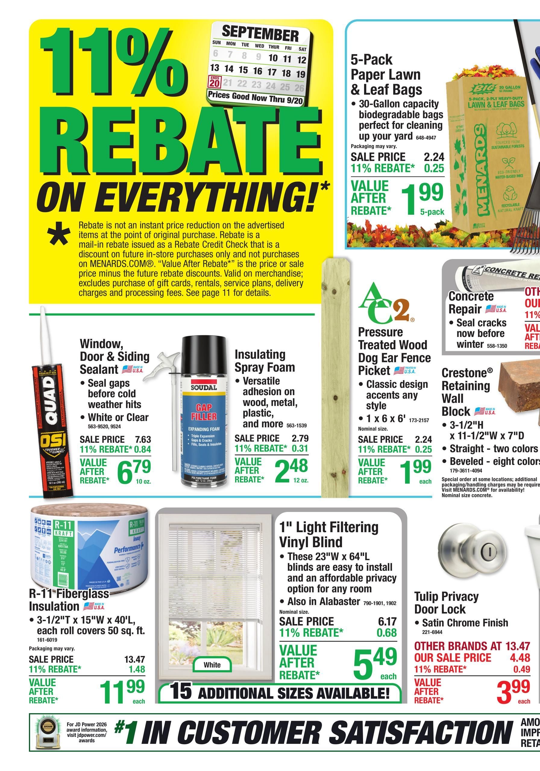 Menards 11% Rebate* Sale September 9 - 20, 2026 page 1