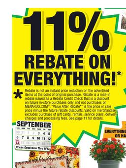 Menards Ad 11% Rebate* Sale September 2 - 13, 2026