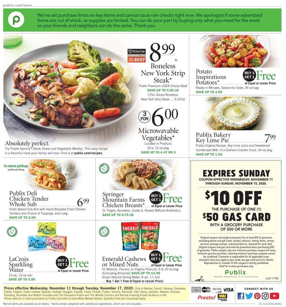 Publix Weekly Ad Nov 11 - 17, 2020 page 1