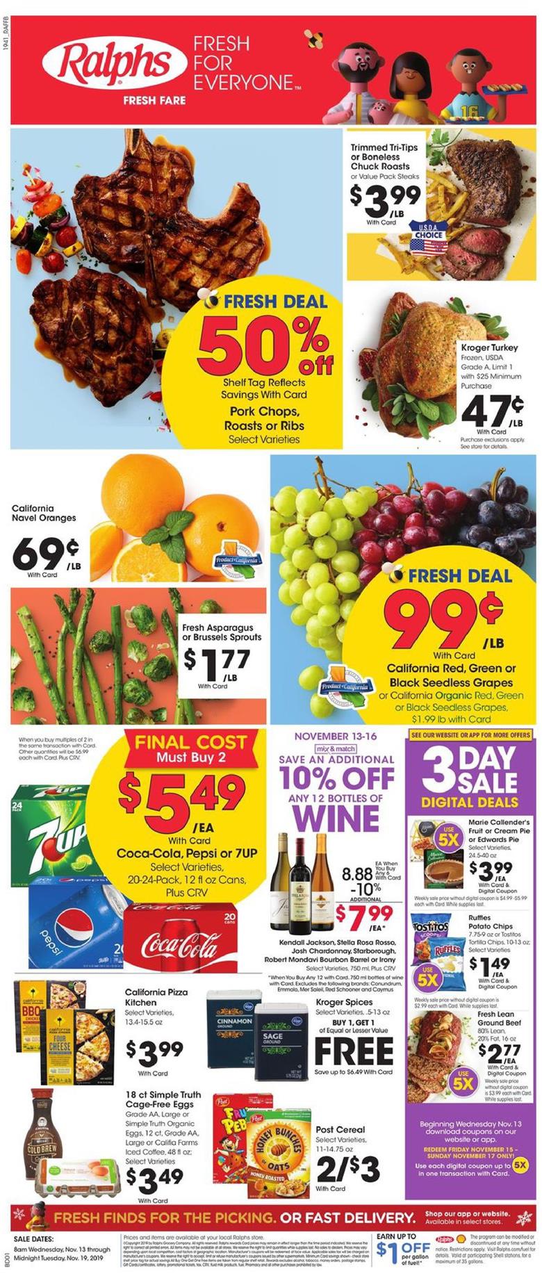 Ralphs Weekly Ad Nov 13 - 19, 2019 page 1