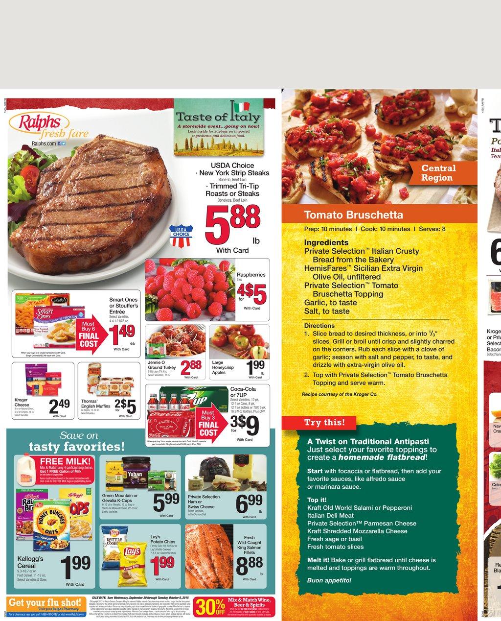 Ralphs Weekly Ad Sep 30 - Oct 6 2015 page 1