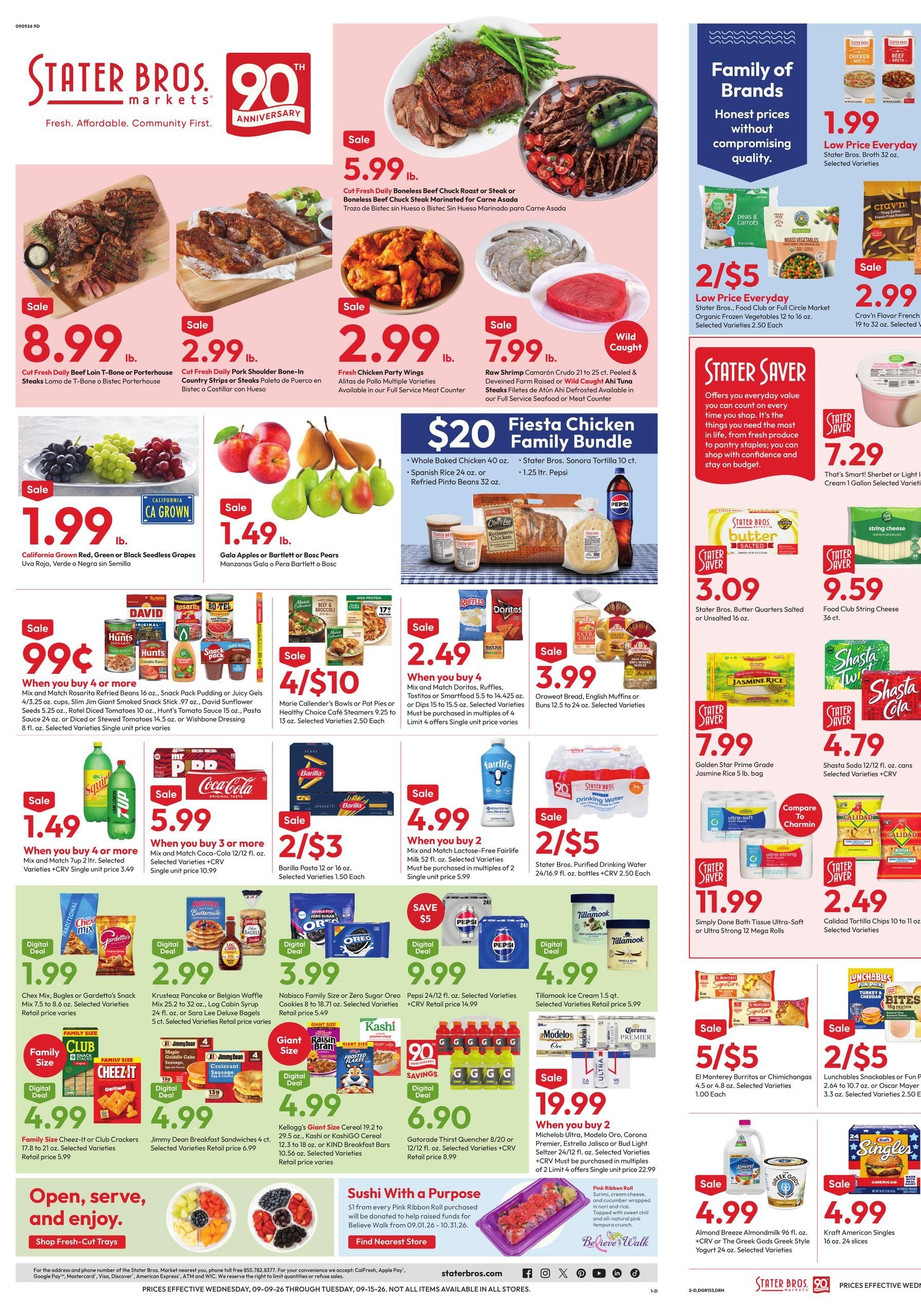 Stater Bros. Markets Weekly Ad September 9 - 15, 2026 page 1