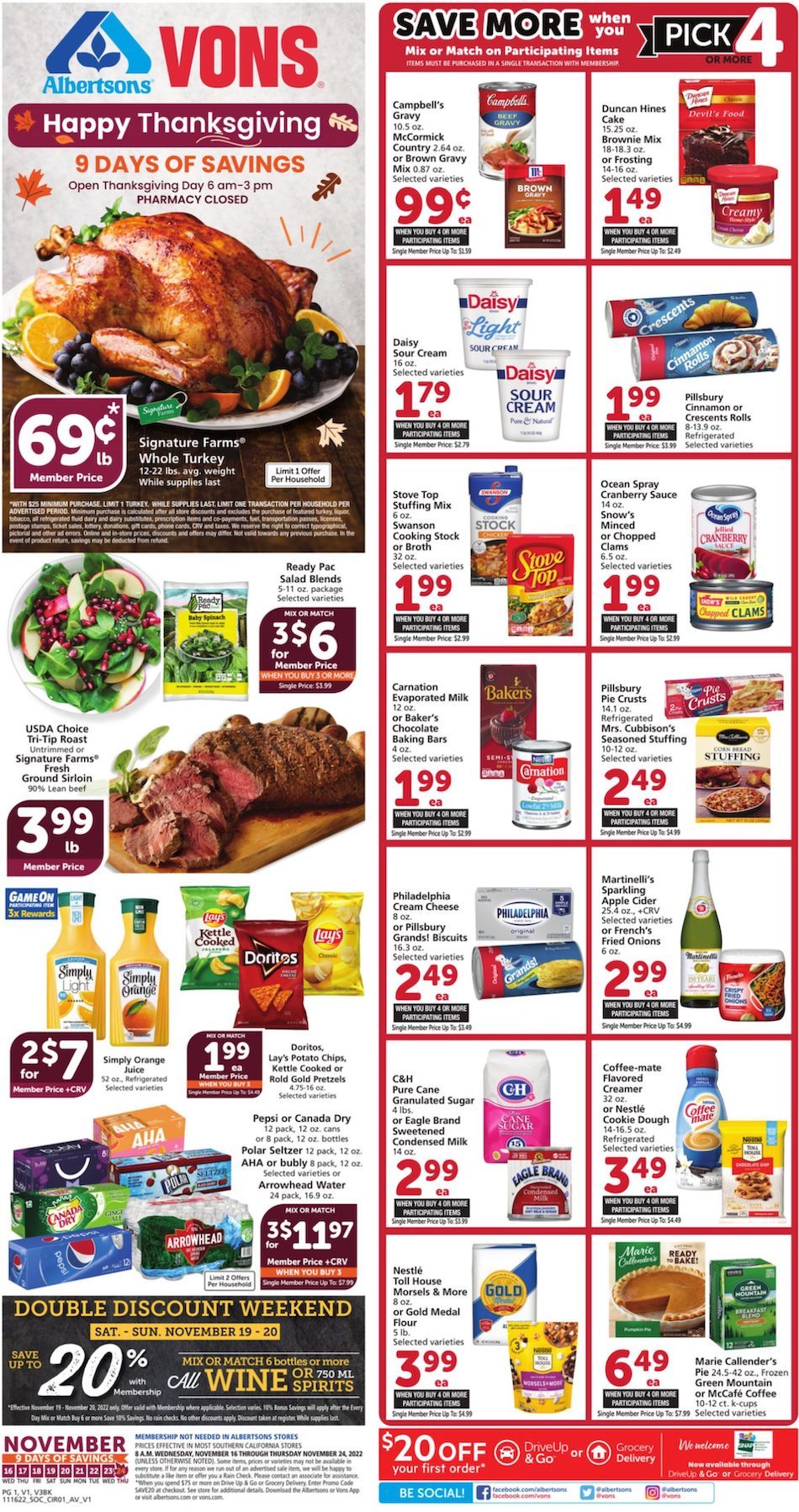 Vons Weekly Ad Thanksgiving Nov 16 24, 2022 WeeklyAds2