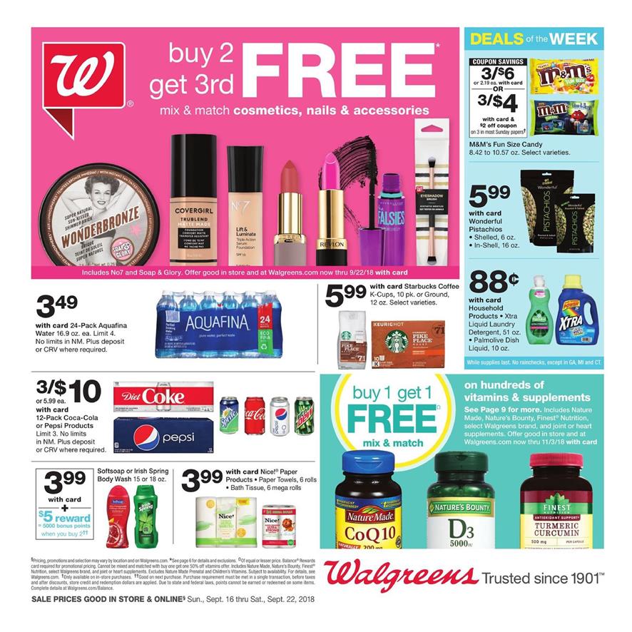 Walgreens Weekly Ad Sep 16 - 22, 2018 page 1