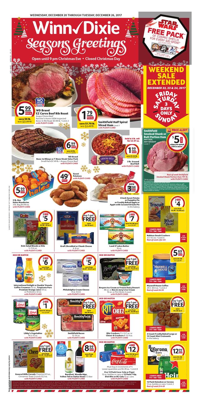 Winn Dixie Weekly Ad December 20 - 26, 2017 page 1