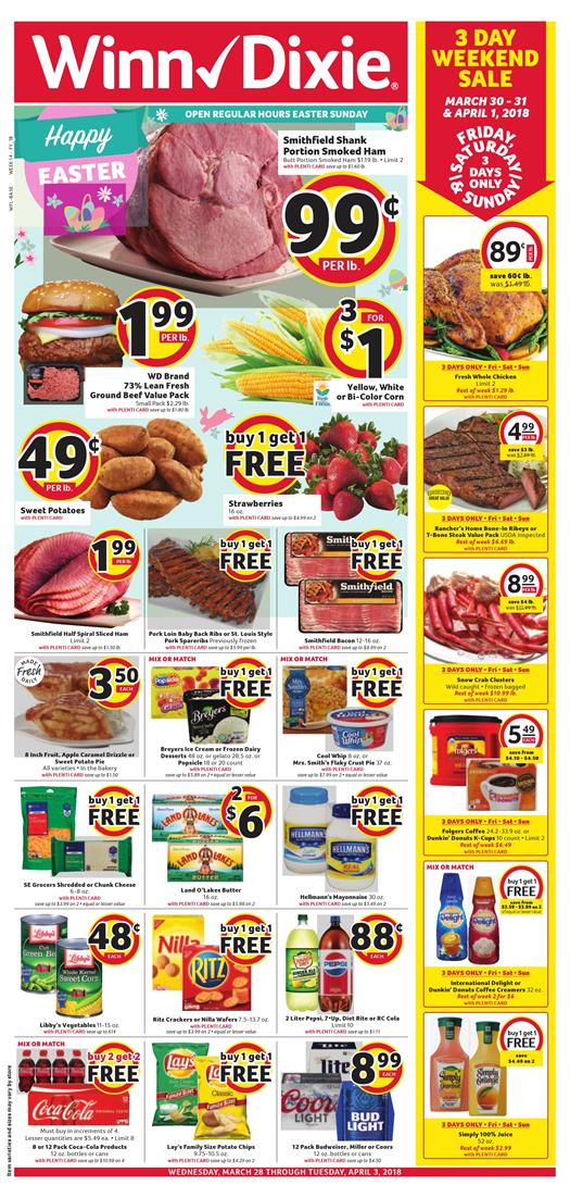 Winn Dixie Weekly Ad Mar 28 - Apr 3, 2018 page 1